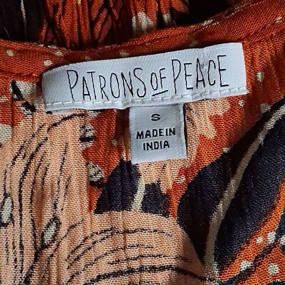 Patrons of Peace S Orange Boho Floral Embroidered V-Neck Peplum Sleeveless Top - Picture 2 of 7